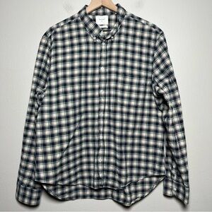 Billy Reid Men Melange Plaid Cypress Shirt XL Slim Cotton Cream Blue